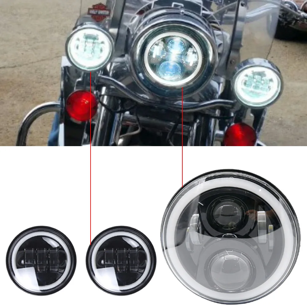 Set Motorbike Accessories 7 Turn Signal DRL Angel Eye Headlamp for Harley Softail Touring Daymaker 7 Inch Round LED Headlight (32)