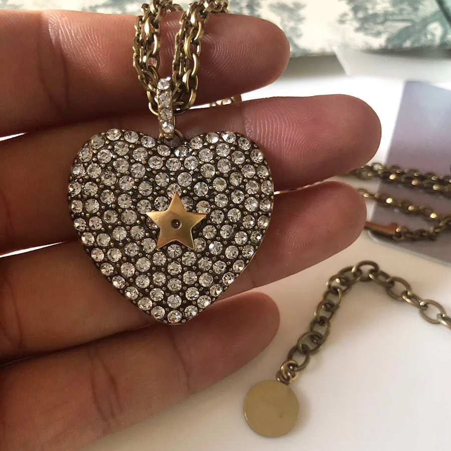 

Newest Popular Jewelry Fashion Crystal Heart Star Zircon Pendant Necklace Luxury Brand Charms Vintage Gold Chain For Women