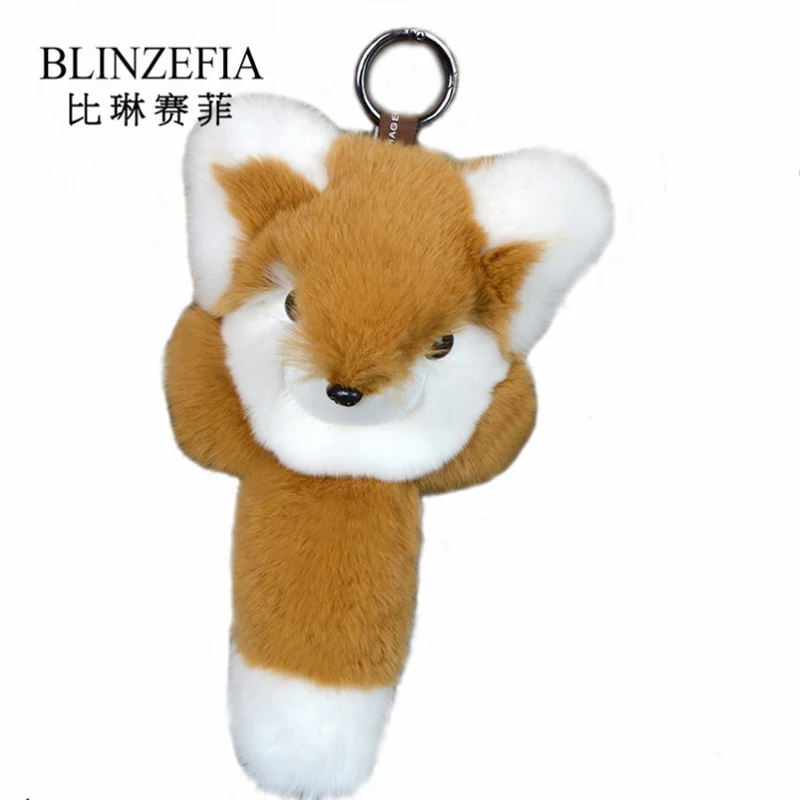 

New 2018 Fashion Genuine Real Rex Rabbit Fur Key Chains Lovely Fox Shape Bag Bugs Key Rings Pom Pom Car Pendant BZ9515