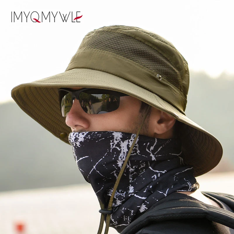 

Summer Mesh Sun Bucket Hats for Men Women Flap Wide Brim Sun UV Protection Fishing Hat Hiking Quick Drying Cap Adjustable WH104