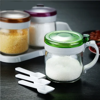 

1 pcs Kitchen supplies glass seasoning jar oil pot set seasoning bottle seasoning box with base to deliver spoon.