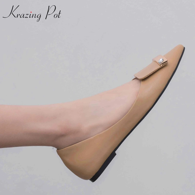 

Krazing Pot 2019 cow leather diamond metal decoration shallow elegant brand casual slip on pregnant pointed toe cozy flats ldf7