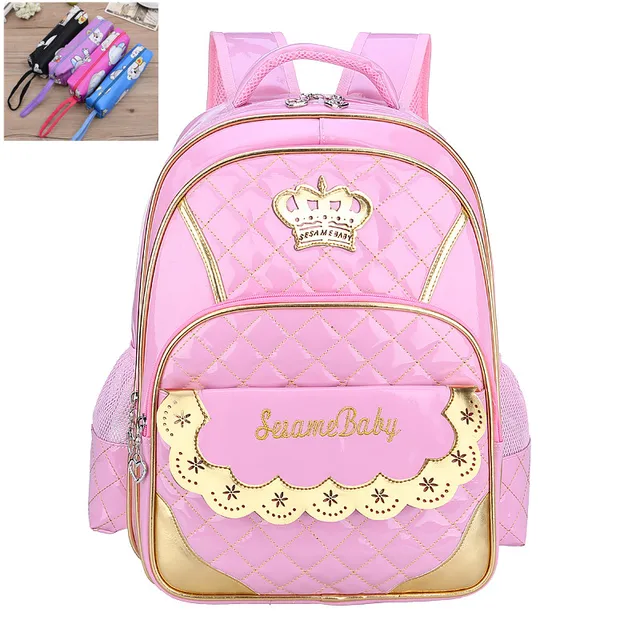Kids Girls Princess Primary School Backpack Children Pink Cute Crown