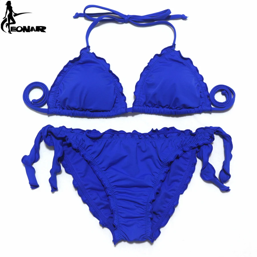 Kaufen EONAR Bikinis 2018 Frauen Bademode Rüschen Bandage Badeanzug Schwarz Brazilian Bikini Set Einstellbare Badeanzug Dreieck Schwimmen Tragen