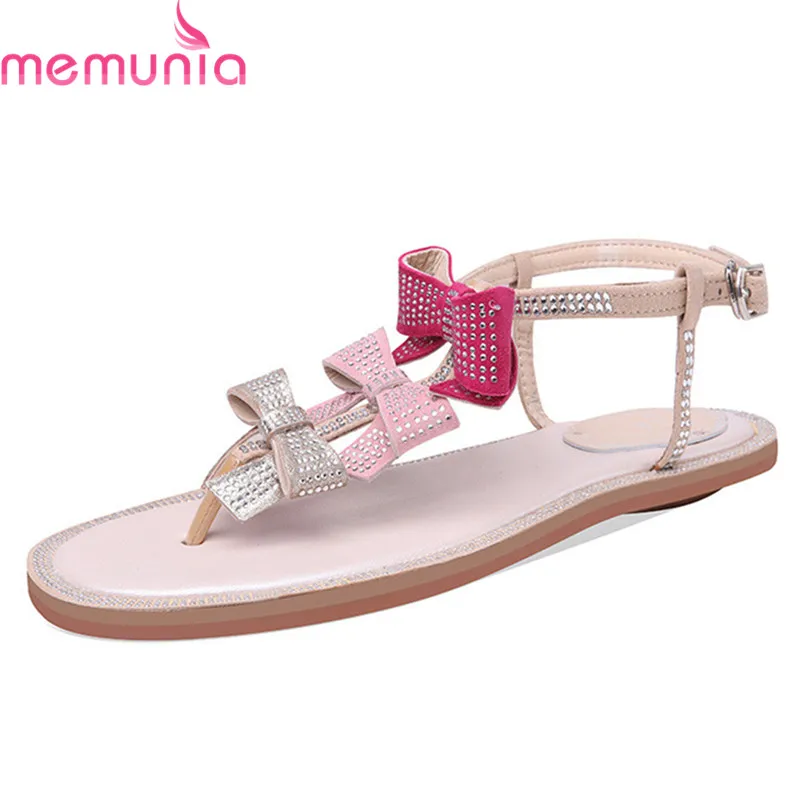

MEMUNIA 2019 new arrival women sandals top quality suede Leather shoes bowknot buckle Summer shoes fashion beach shoes woman