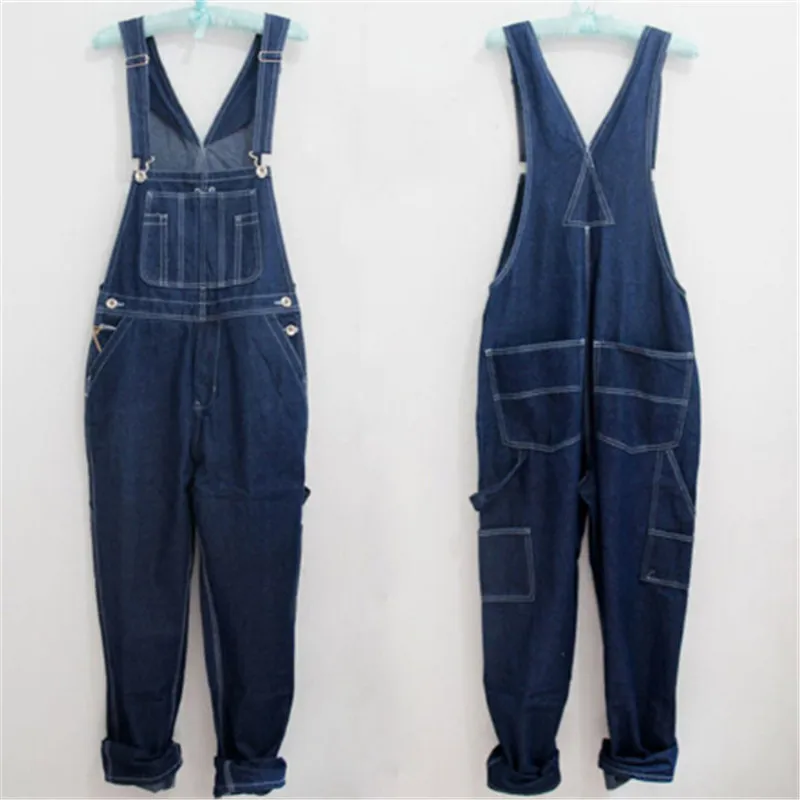 

2017 Men Loose Plus Size Denim Bib Overalls Men Multi Pockets Washed Vintage Oversized Jumpsuits For Men