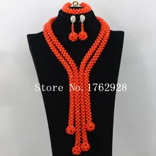Orangered Мода нигерийские Свадебные африканские коралловые бусины набор украшений для костюма комплект ювелирных изделий