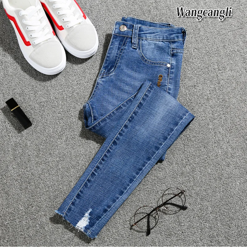 

2019 spring Jeans woman fashion plus size 5XL high waist girls nine point denim pants women casual trousers women free shipping