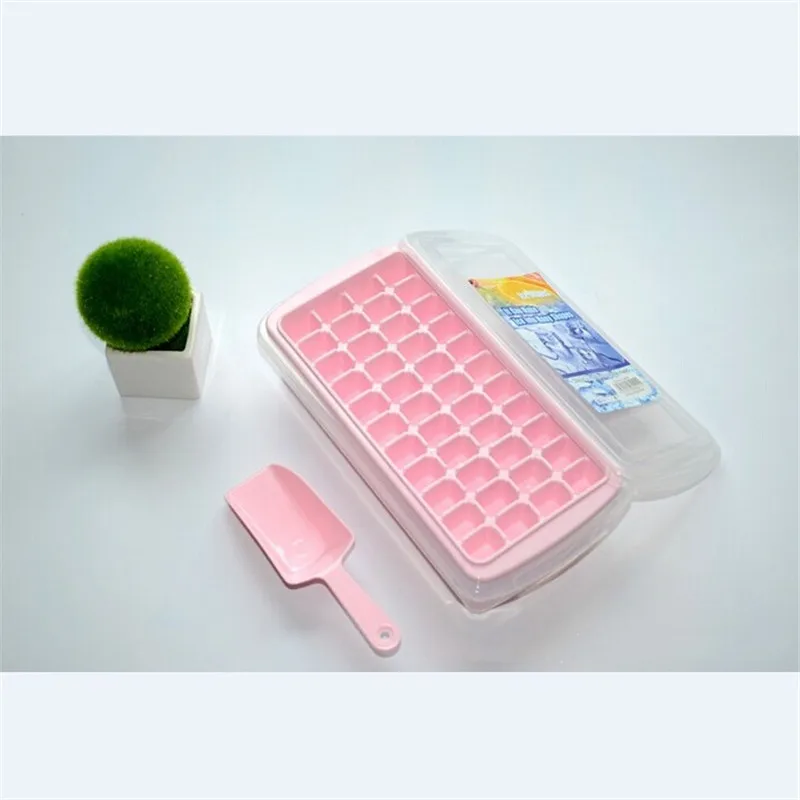 Pink 44 Hole 55/44/33 полости льда лоток с крышкой форма для льда квадратный Форма Ice производитель кубиков с коробка для хранения и лопатой инструмент для кухни - Цвет: Pink 44 Hole