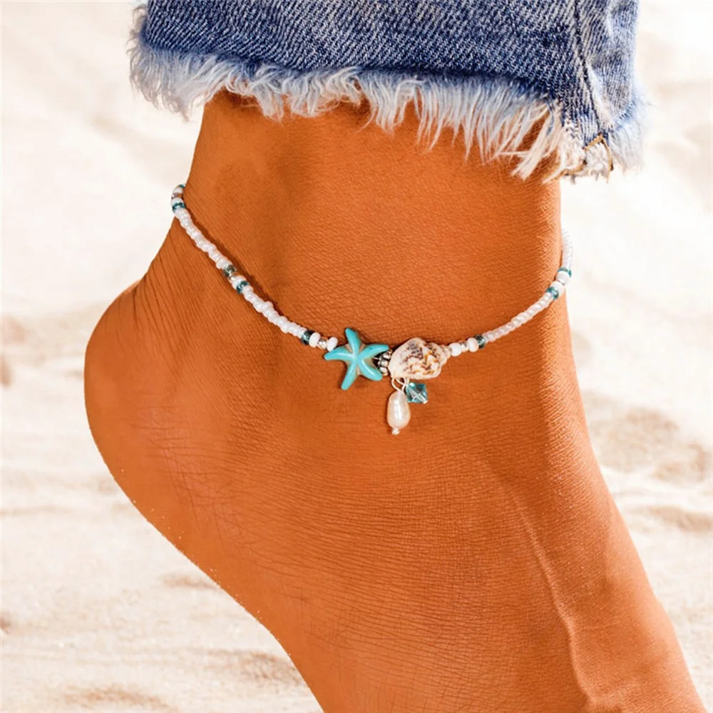 Fashion Bohemian Anklet Imitation pearls Starfish Charms Bracelets Anklets For Women Handmade Foot Chain Shell Jewelry Gift Fashion Bohemian Anklet Imitation pearls Starfish Charms Bracelets Anklets For Women Handmade Foot Chain Shell Jewelry Gift
