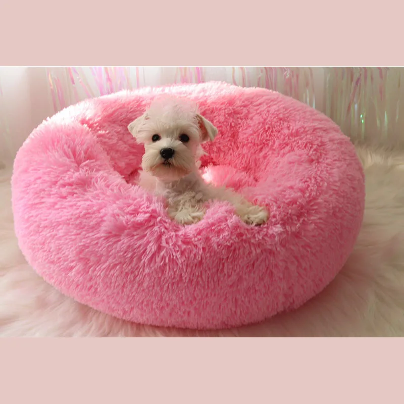 Круглая кровать для собаки питомца мягкий плюшевый питомник для щенка маленький средний собаки теплый лежак Спящая Корзина собака кошка дышащая подушка кровати - Цвет: Розовый