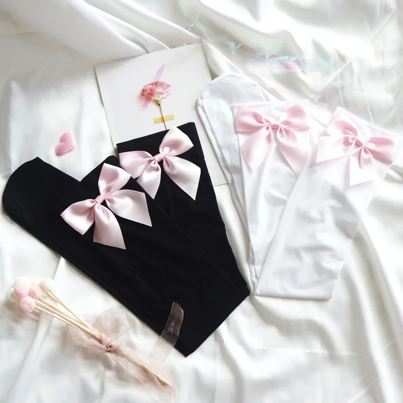

Velvet Pink Bow handmade Stockings Women Sexy Stockings Thigh High Sheer Bow Stockings Sexy Over The Knee Stockings