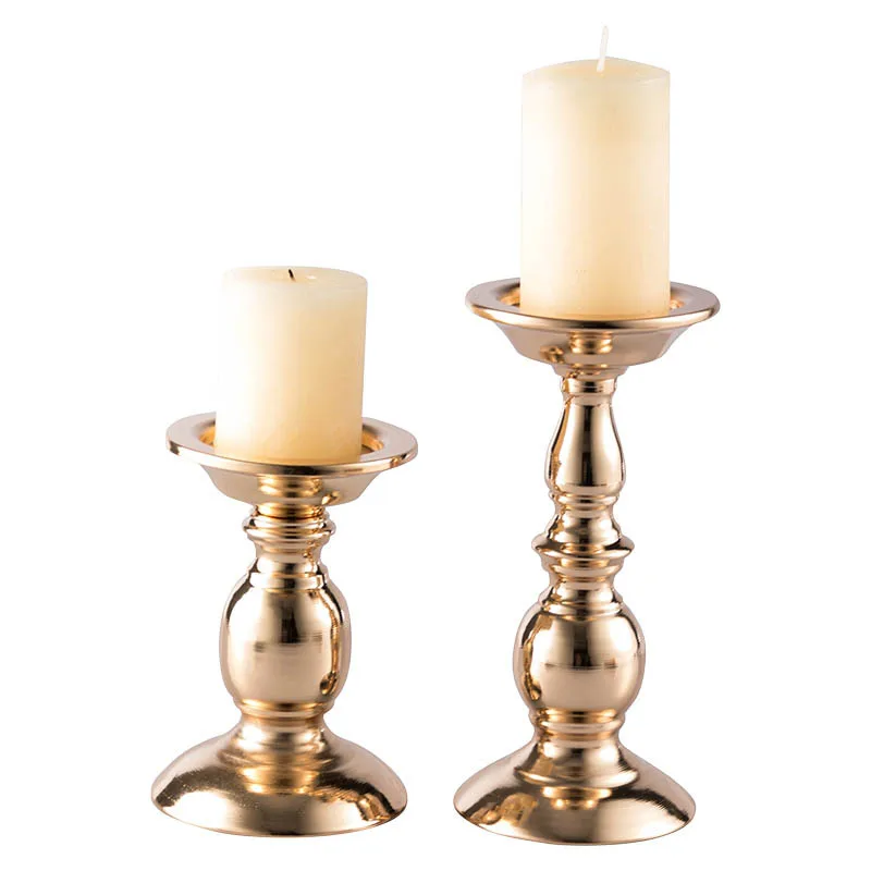 European Style Modern Iron Golden Candlestick Dinner Metal Gold Candle