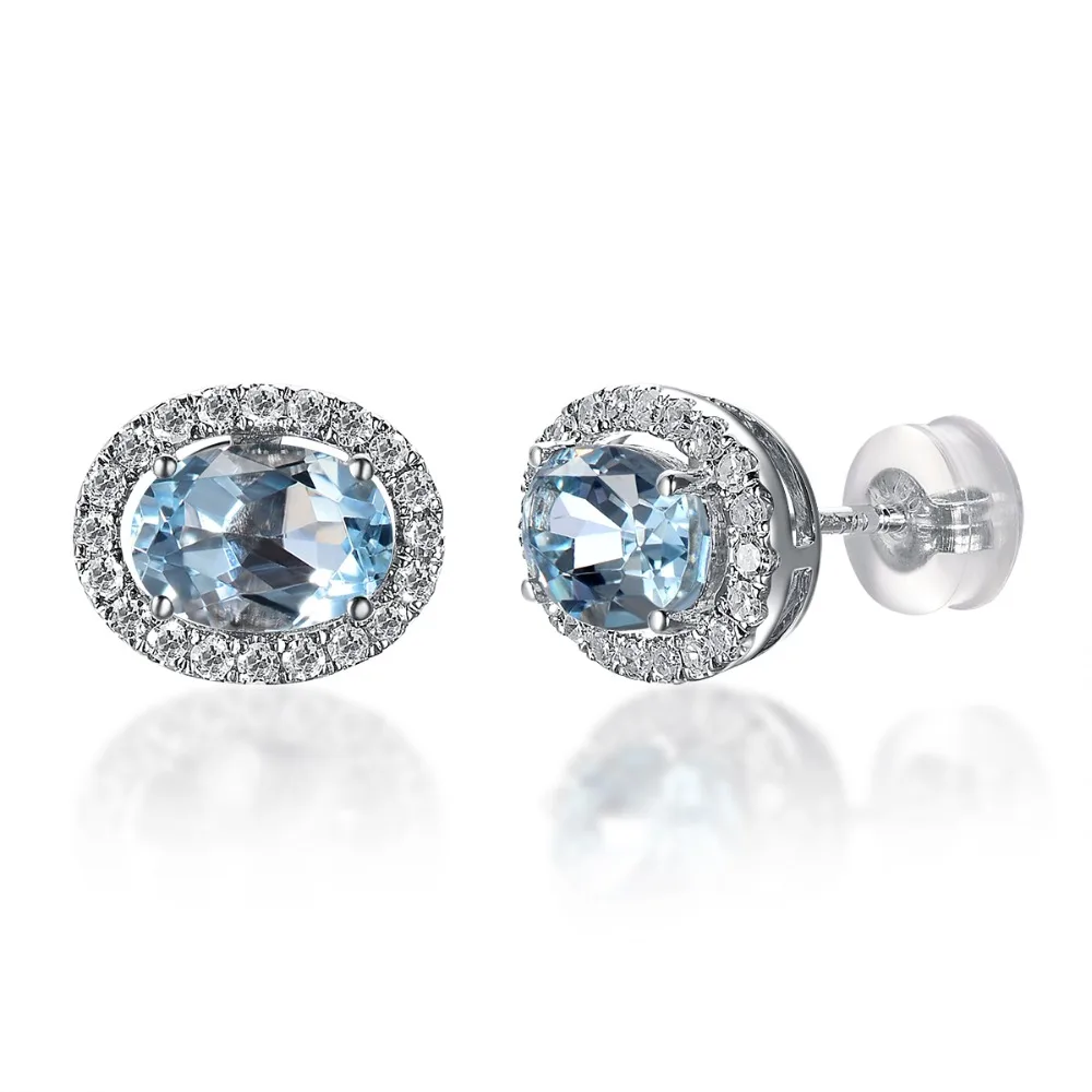 14k Blanc Plaqué Or Premium Ovale Opale Aigue-marine et améthyste créée Boucle d/'oreille