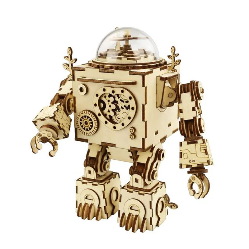 

Fan Rotatable Wooden Clockwork Music box DIY Steampunk Model Building Kits Adult Assembly Education Robot Toy Gift for Children