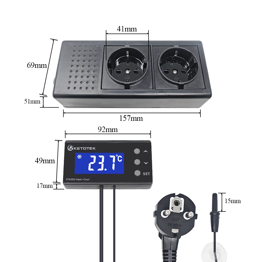 Controlador de Temperatura Sensor à Prova Ketotek Termostato Digital Dwaterproof Água Eua ue Plug Tomada Lcd 2 Fase Aquecimento Modo Refrigeração Kt4000 - Image 3