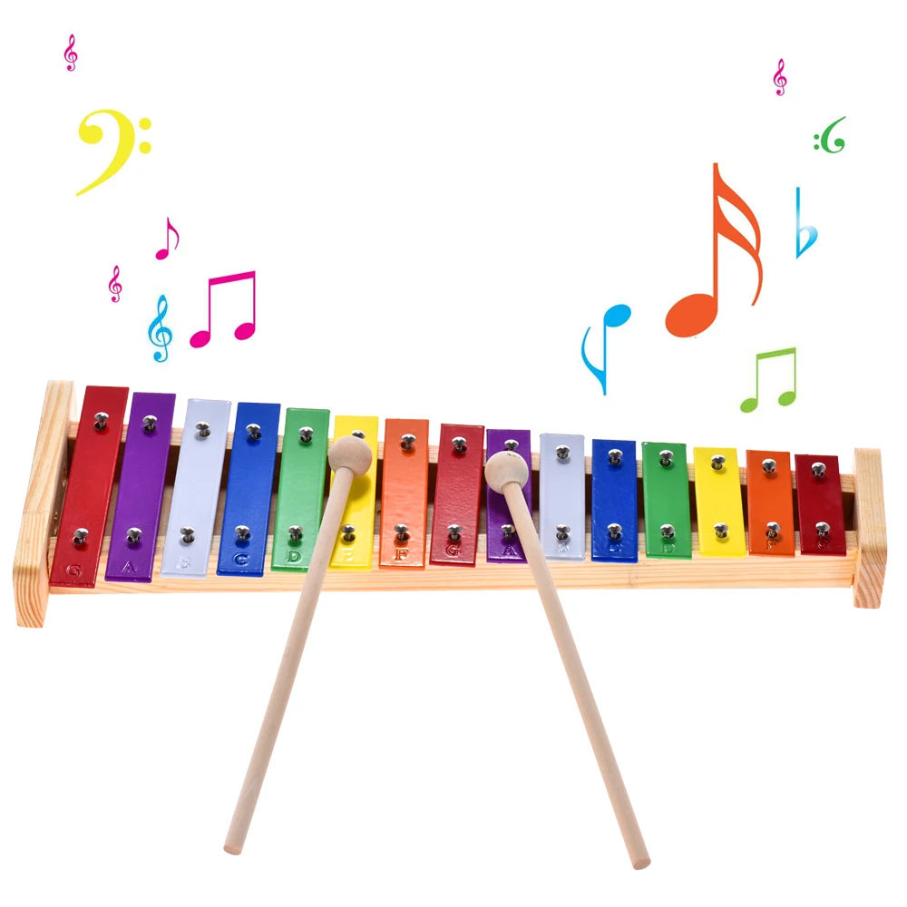 

15-Note Wooden Musical Toys Teaching Aid Child Early Educationa Xylophone Aluminum Plate Piano Percussion