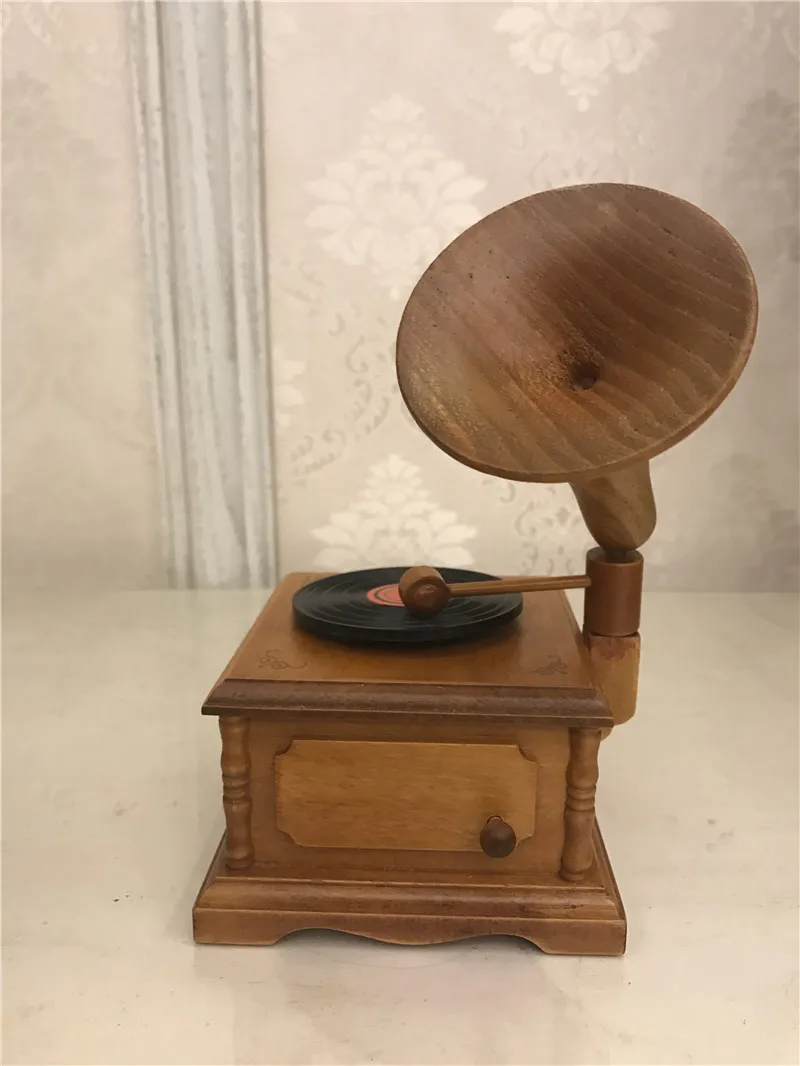 Musical Boxes Wooden Hand Cranked Phonograph Music Box Wood Crafts