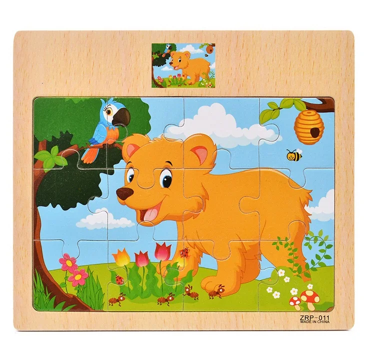 Hot Sale 12/9 PCS Puzzle Wooden Toys Kids Baby Wood Puzzles Cartoon Vehicle Animals Learning Educational Toys for Children Gift 31