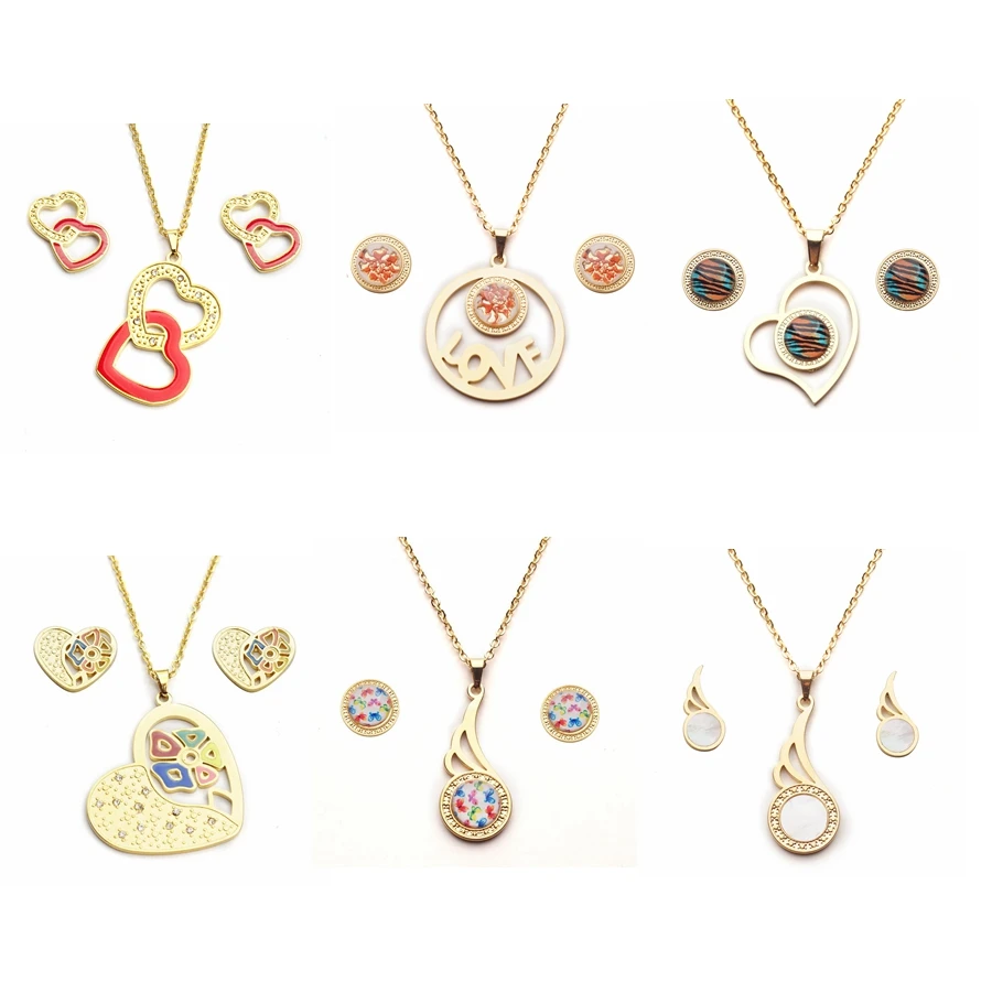 

Yunkingdom 16 Styles Fashion Heart Round Love Butterfly Titanium Stainless Steel Jewelry Sets for Women Earrings Necklaces