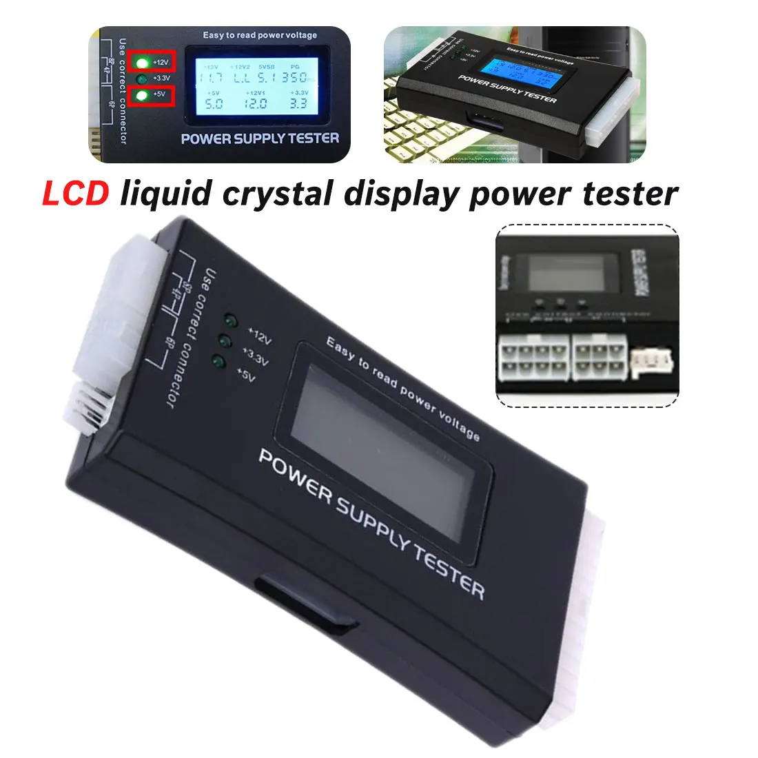 

Power Diagnostic Tool Computer Host Power Tester LCD Display Power Tester Battery Indicator For 4/8/24/ATX 20 Pin Interface