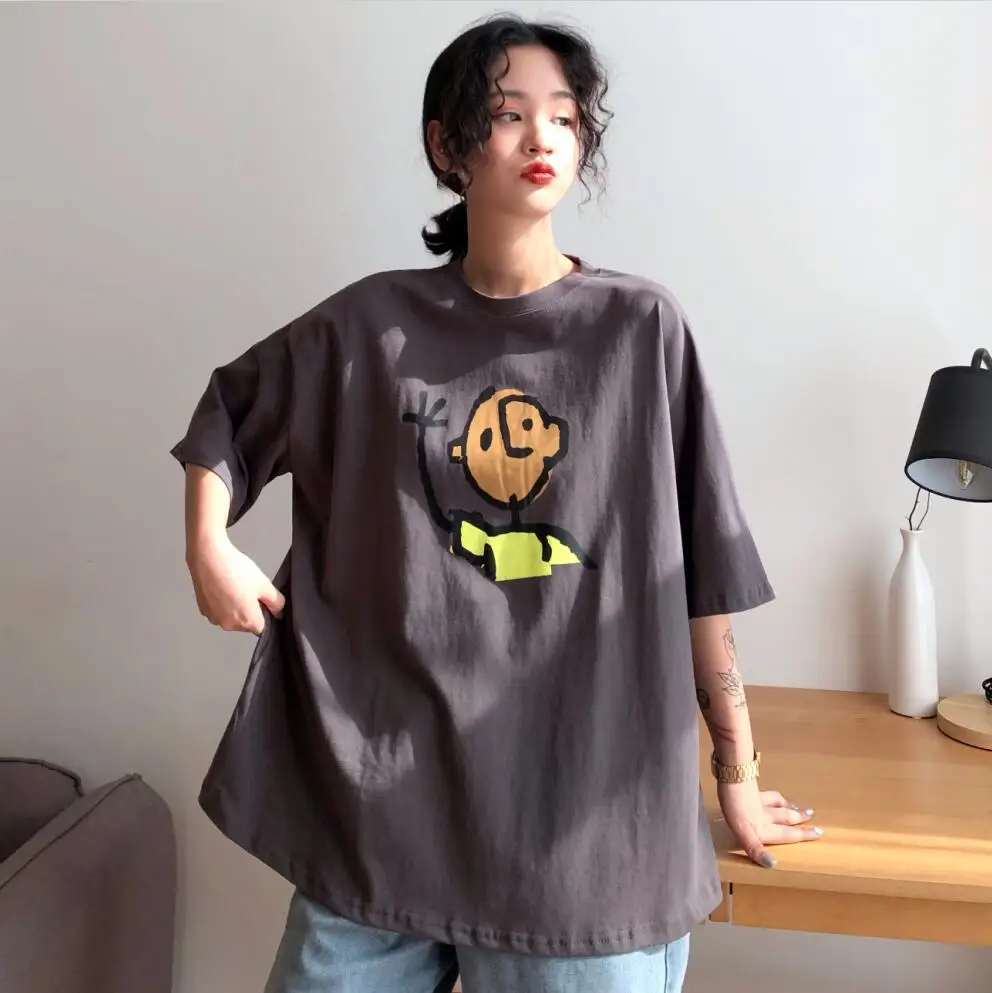 

YouGeMan Summer Womens Short Sleeve T-shirt 2019 Korean Style Clothing Ulzzang Harajuku Vintage Cartoon Printed T shirt Female