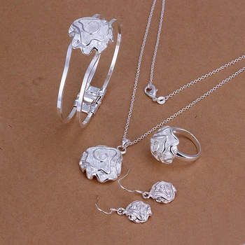 

S925 Silver color ladies jewelry, the United States. Christmas gift. Fashion roses suit -ware. Foreign trade 4 sets. S243