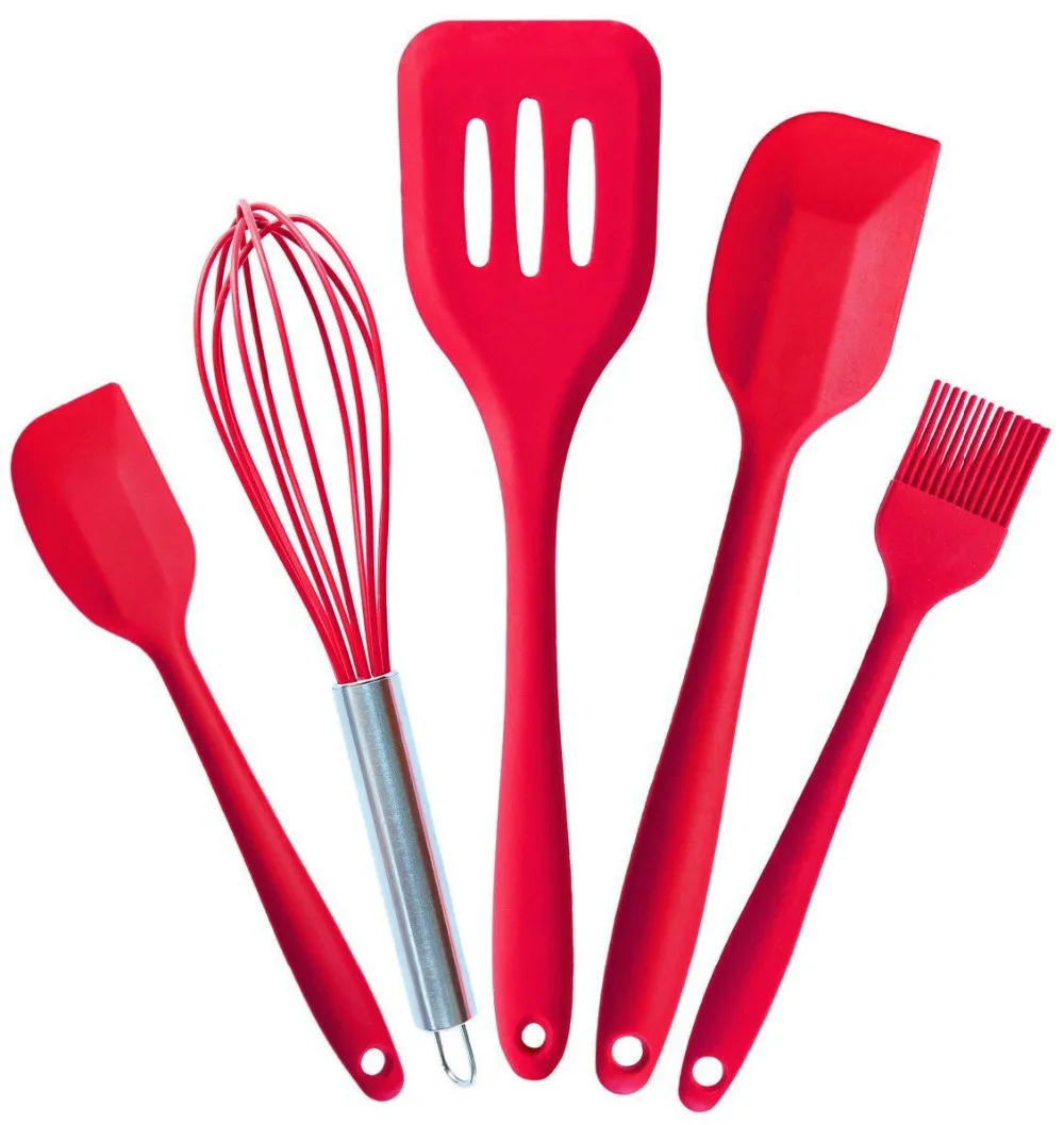 Free Shipping 5pcs Food grade Silicone Cooking Tool Large Spatula Whisk Pastry Brush Baking Tools Kitchen