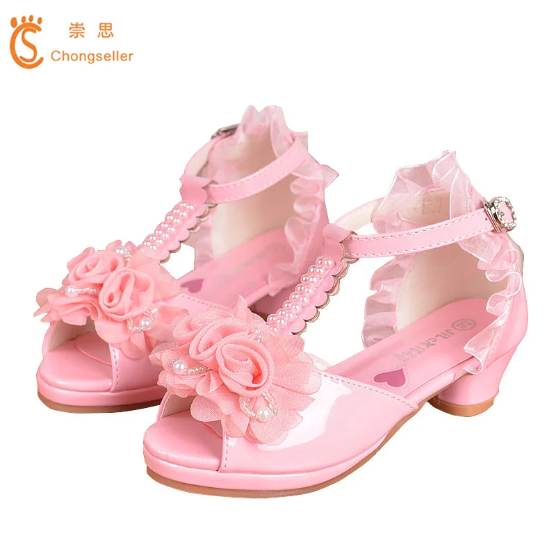 

2019 Children T-Strap Sandals Children Kids Girls Summer Flowers Sandals For Teens Girls Princess Shoes Wedding Party Sandals