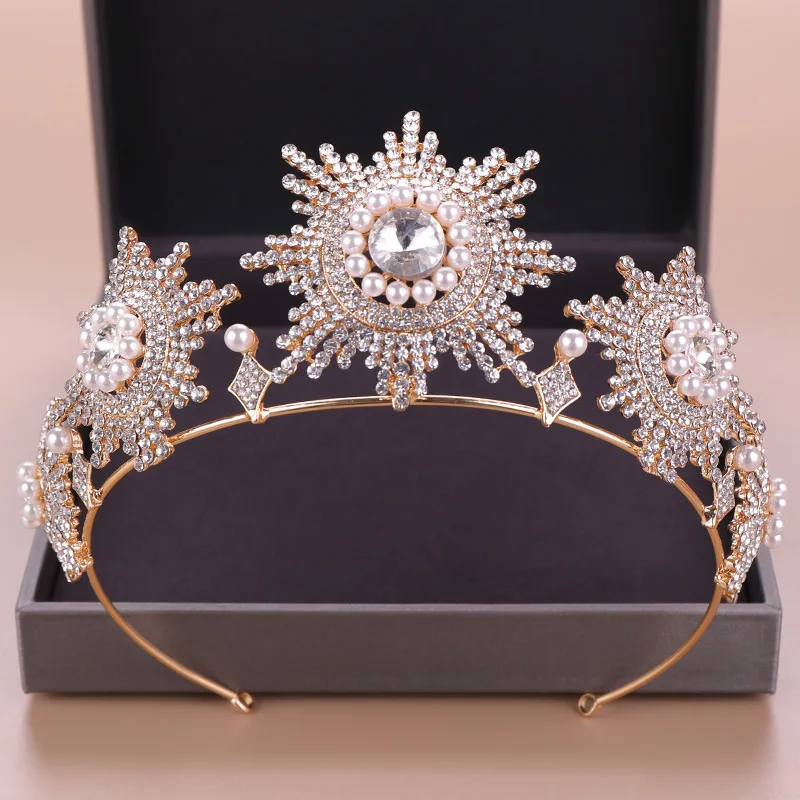 Buy Baroque Vintage Gold Crystal Pearls Bridal Tiaras
