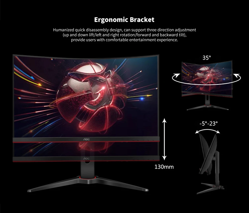 Монитор AOC CQ27G1 изогнутый жидкокристаллический дисплей 27 ''2560x1440 P 3000: 1 Частота обновления 1 мс ответ 2 Аудио HDMI+ DP+ 3,5 мм