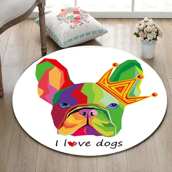 

Round Living Room Carpets Children's Room Floor Area Rugs Bathroom Non-Slip Cushion Office Door Mat Watercolor Dog With Crown