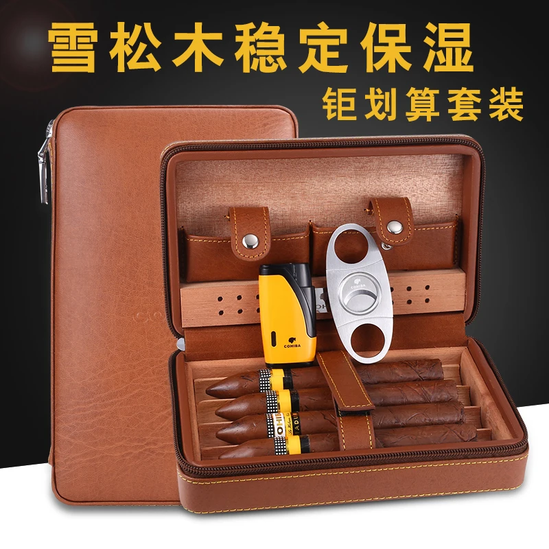COHIBA Роскошный кожаный чехол для сигар путешествий дерево кедра с подкладкой Humidor