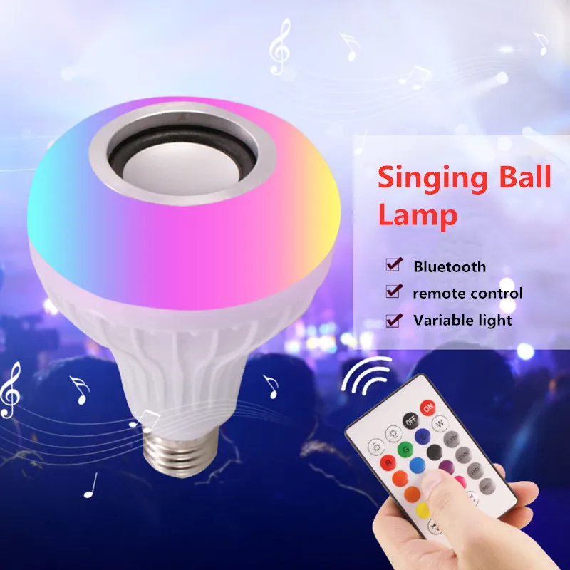 E27 Smart RGB 15 Вт Беспроводная Bluetooth акустическая лампочка музыка воспроизведение затемнения светодиодный лампочка лампа с 24 клавишами дистанционного управления