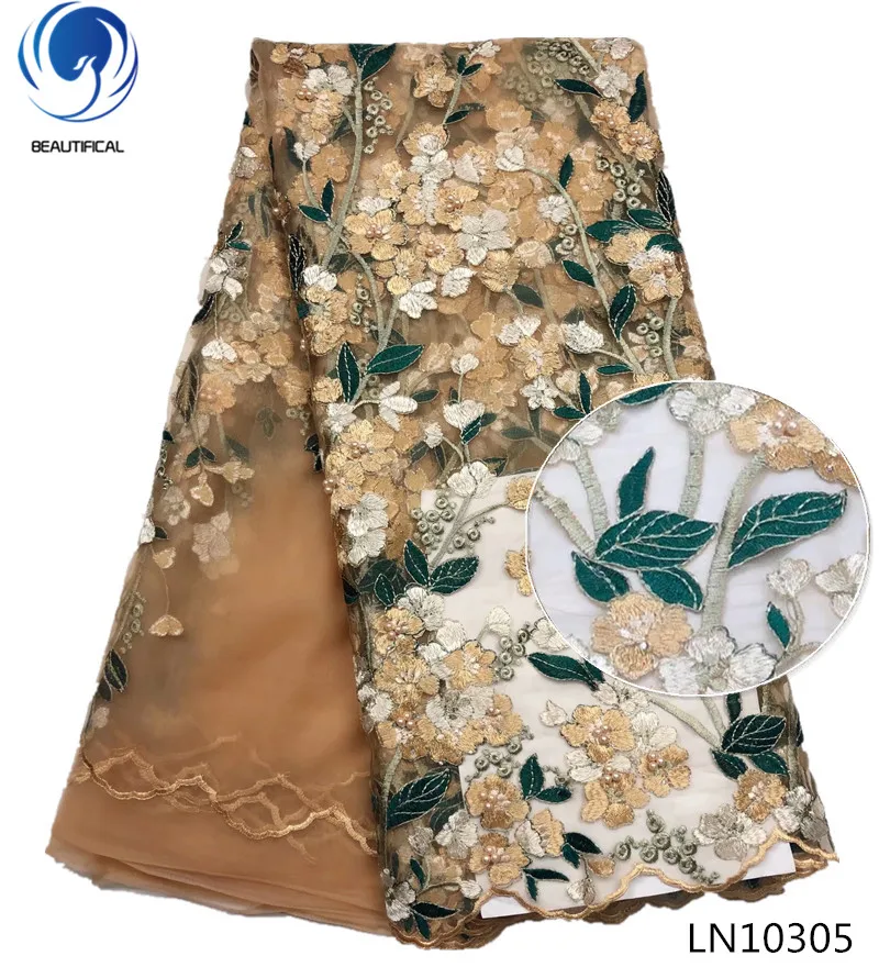 

BEAUTIFICAL sample lace fabric mesh lace fabric tissue lace fabric with lots beads flower style african fabric ankara 2018 LN103