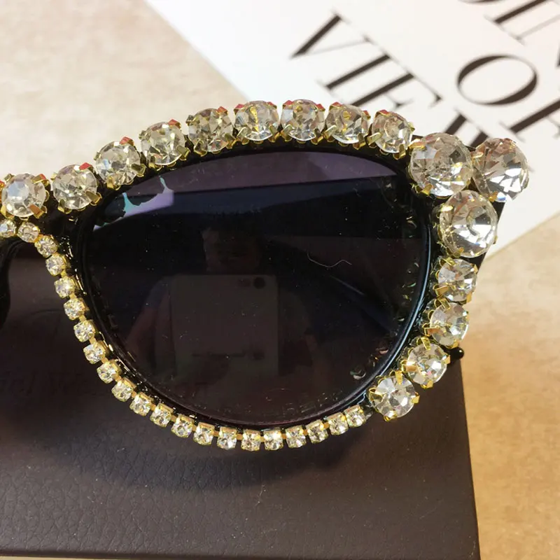 Модные женские солнцезащитные очки CatEye BlingBling Diamond Crystal Cat eye, стразы в оправе, женские солнцезащитные очки
