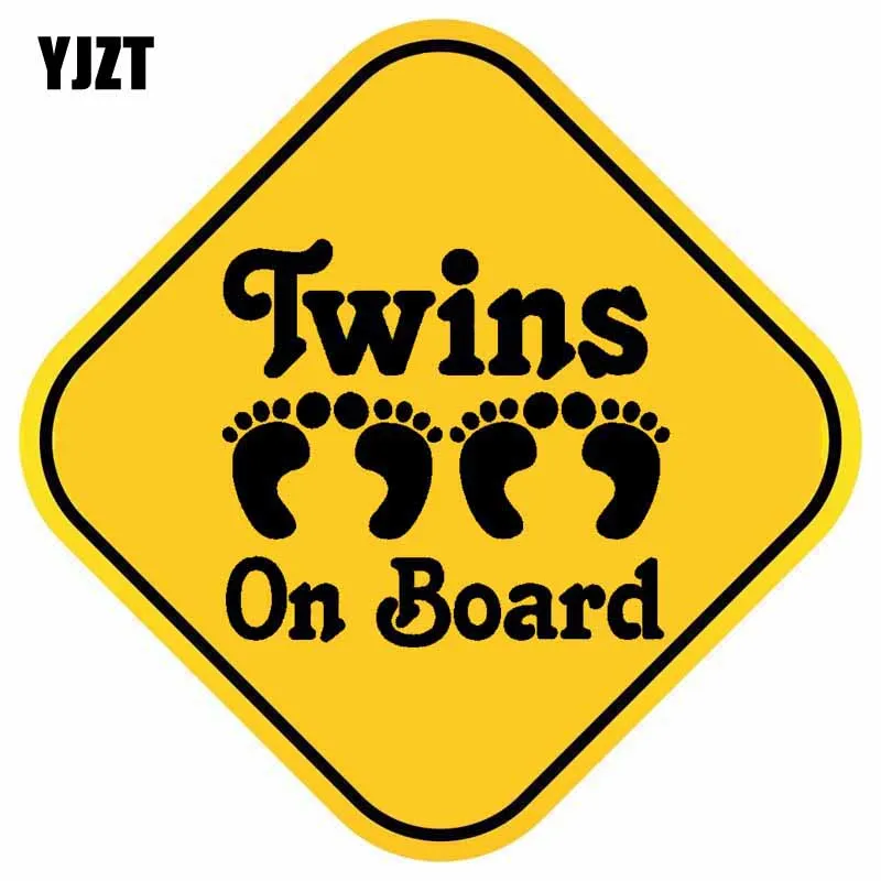 

YJZT 16CM*16CM TWINS ON BOARD Car Sticker Cute Footprints Decal Warning PVC 12-40415