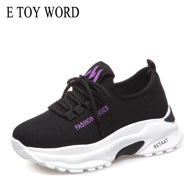 

E TOY WORD Black Sneakers Women Breathable lightweight running Shoes 2019 Autumn Women Shoes Fashion platform woman casual shoes