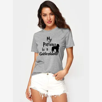 

ONSEME My Patronus is A Goldendoodle Letters Print Female T-shirt Harajuku Summer Black White Tshirt Graphic Tees Women Q-728