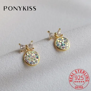 

PONYKISS Romantic S925 Sterling silver Zircon Bowknot Round Dangle Drop Earrings Women Delicate Lovely Accessory Gift For Party