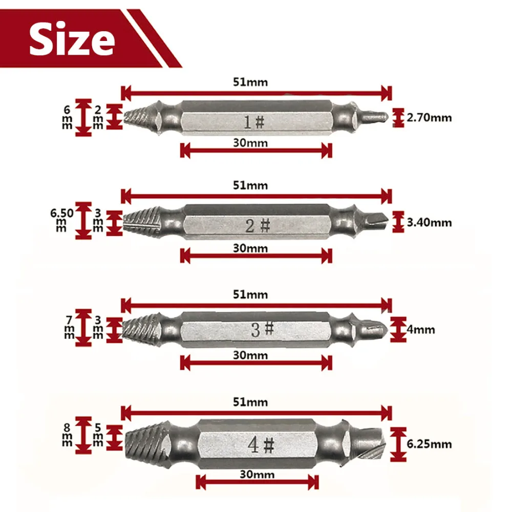 Инструмент аксессуары 4 шт./компл. Двусторонняя поврежденный Винт экстрактор сверла выталкивающий шпилька инструмент