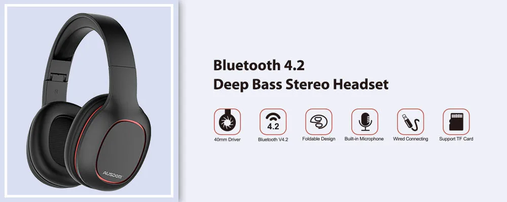 Ausdom M09 беспроводные наушники Bluetooth наушники с микрофоном беспроводная гарнитура Bluetooth гарнитура стерео Поддержка SD карты