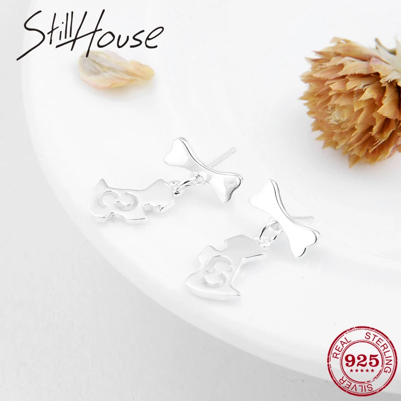 

Authentic 925 Sterling Silver Cute dog and bones shape dangle earrings womens fashion jewelry statement 2018 luxury Party