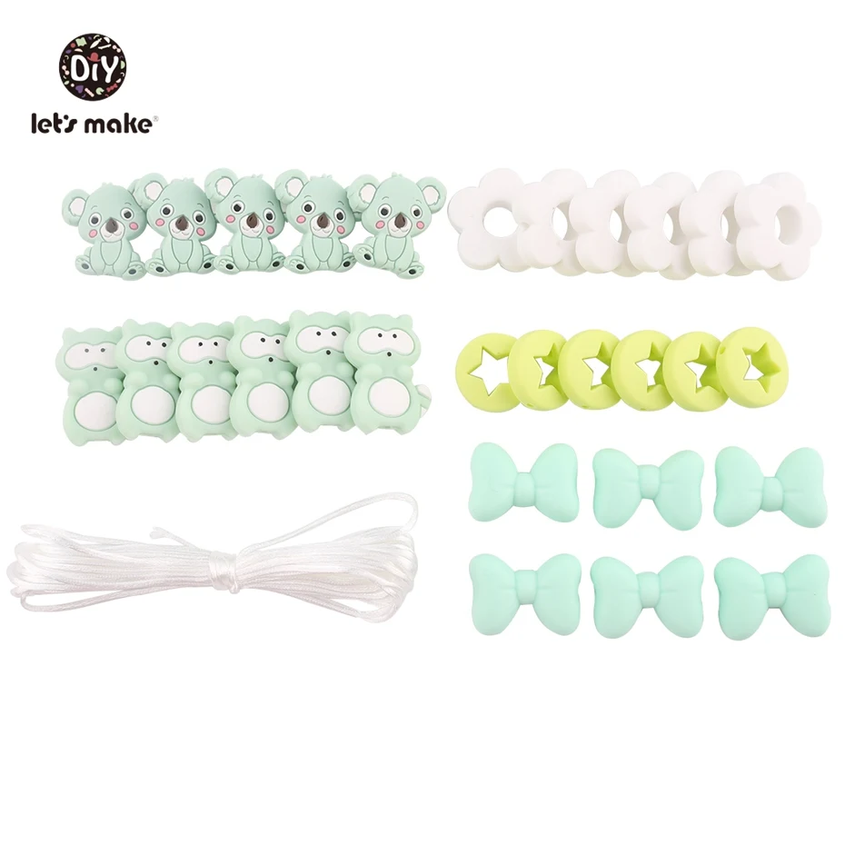 

Let's make 1set Silicone Teething Beads Food Grade Green Koala Raccoon Set DIY Starter Kits Nurse Charms Necklace Baby Teether