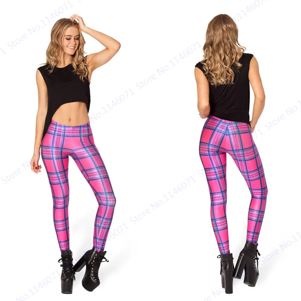 Pink Peach font b Tartan b font Pencil Pants Stretchy High Waist Yoga Skinny Tights Rose