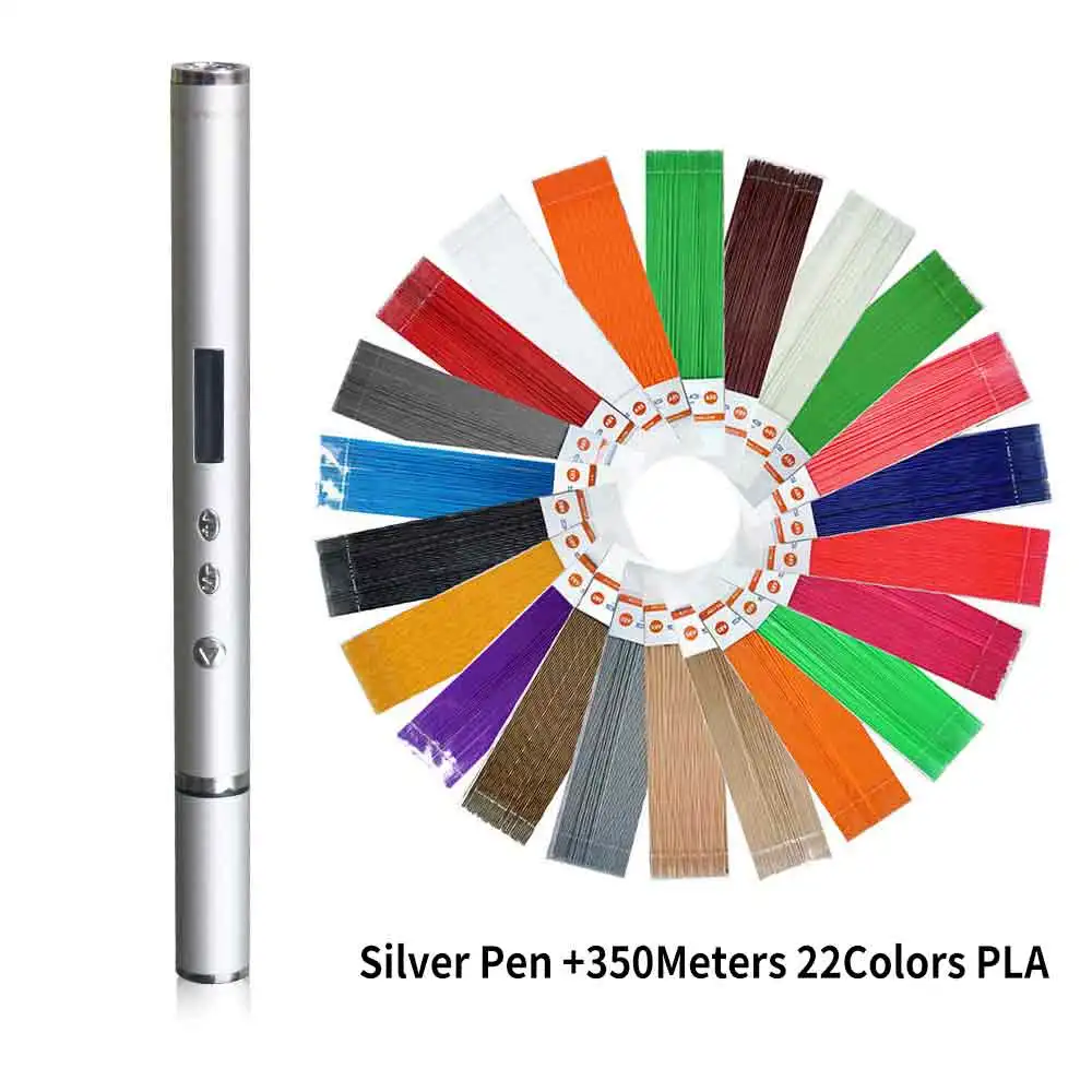 DEWANG, легкая 3d-ручка, новинка, OLED, DIY, 3D принтер, ручка, подарок на день рождения, PLA, ABS, нить, ручка, 3d ручки для рисования, гаджет - Цвет: Silver Pen 350m PLA