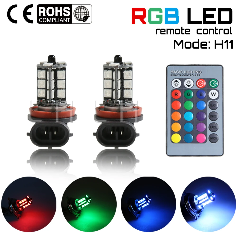 2 шт. H11 RGB светодиодный автомобильный головной светильник 5050 27 SMD противотуманный
