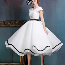 Новинка, Черное и белое винтажное Короткое свадебное платье длиной до середины икры, без рукавов, 1950s 60 s, свадебное платье на заказ