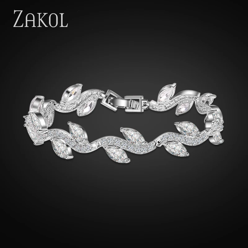 ZAKOL تألق! الشظية اللون عالية الجودة AAA + تشيكوسلوفاكيا زركونيا حبلا سوار للتنس للنساء الأزياء ليف مجوهرات صيفية FSBP066