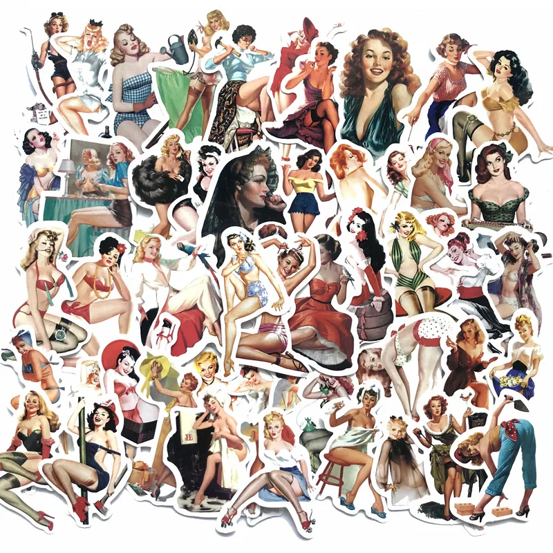 

50PCS retro girl luggage trolley case stickers sexy Europe and America graffiti notebook skateboard stickers